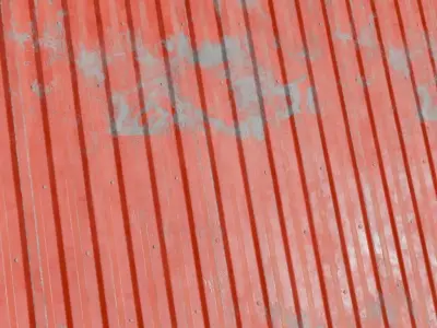 Worn Red Painted Corrugated Steel Siding PBR Seamless Texture
