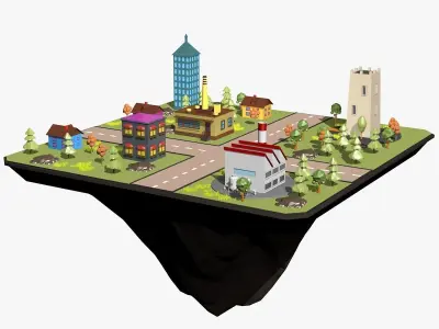 Cartoon City Landscape Low-poly 3D model