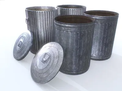 Trashcan pack PBR Low-poly 3D model