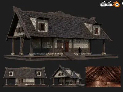 4 Old Medieval Houses Building Pack 4K Tex GameReady 93 to 96 Low-poly 3D model