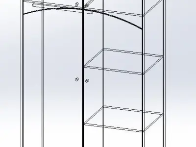 Four Door Wardrobe 3D Model with Curved Panel Accent Free 3D model