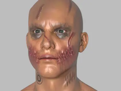 Maniac bald man with eyes Low-poly 3D model