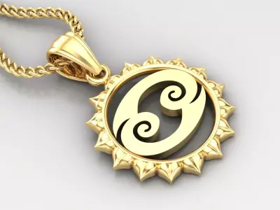Sun Cancer Light Gold Pendant Version 7 3D print model