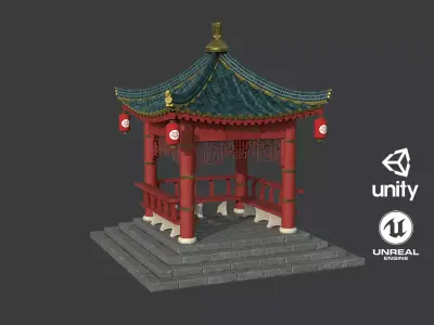 Traditional Japanese Gazebo Low-poly 3D model