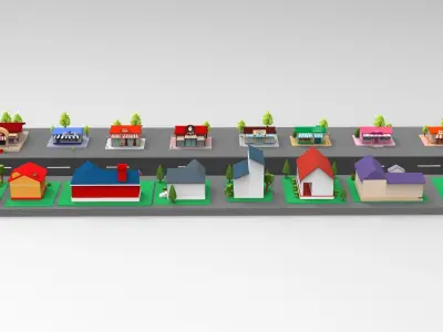 Cartoon City Lowpoly Low-poly 3D model