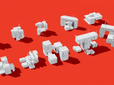 Sci-Fi Buildings Pack Low-poly 3D model