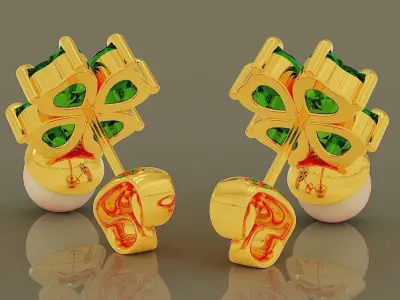 Heart shape diamond and pearl stud earrings Free 3D print model