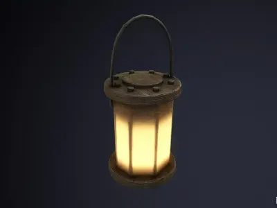 Wood and Leather Hide Medieval Hanging Lantern Low-poly 3D model