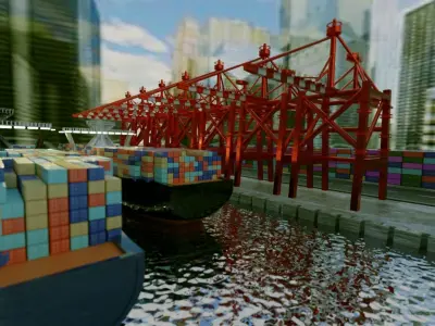 Realistic Port Terminal with cargo-container 3D model