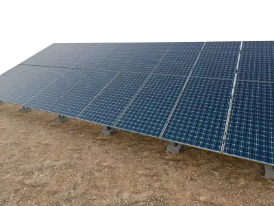 Lowpoly Ground Mounted Solar Panels-9 Rows of PV Modules Low-poly 3D model