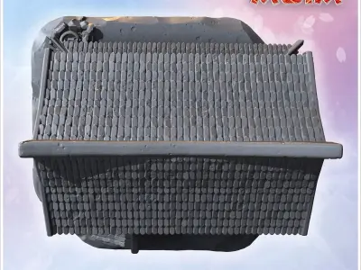 Traditional two-story house with tiled roof wooden railings and  3D print model