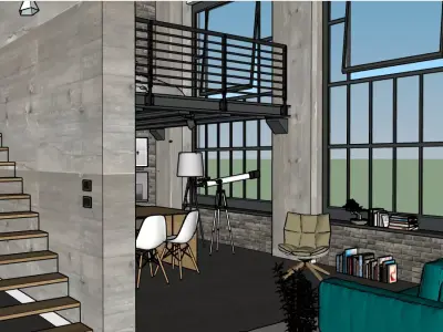 interior loft small duplex drawing room 3D model
