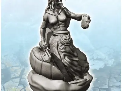 Medusa Gorgon with spear and head in hand 10 - Medieval Fantasy  3D print model