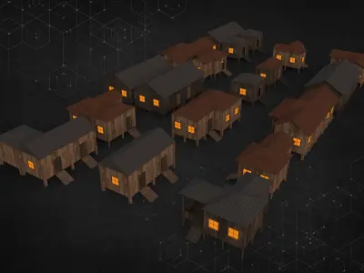 Village Wood House Pack 3D model