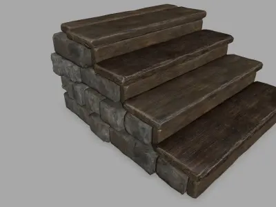 stair set of wooden stairs Low-poly 3D model