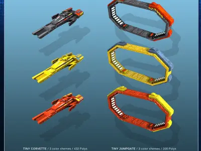 SF Tiny Spaceships Fleet Low-poly 3D model
