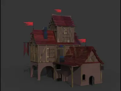 House castle with flags on top 3D model