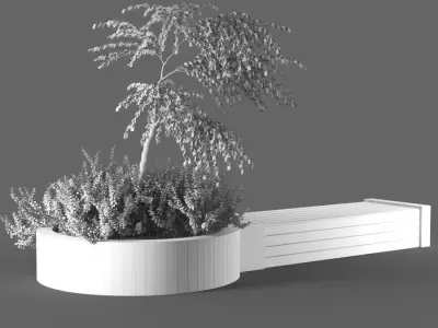 bench908 concrete planter with tree in it 3D model