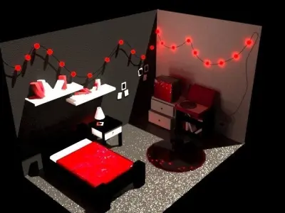 Small room with Red Light 3D model