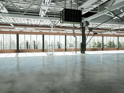 warehouse empty with concrete floor and windows Low-poly 3D model