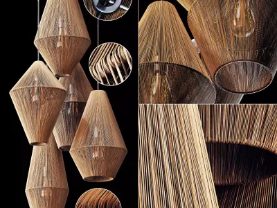 Lamp wood rattan wicker Cone n5 3D model