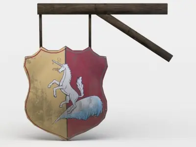 Emblem shield hanging on wall Low-poly 3D model