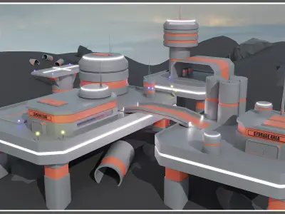 Sci-fi Platform Buildings Low-poly 3D model