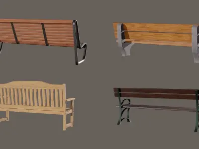 4 simple benches Low-poly 3D model