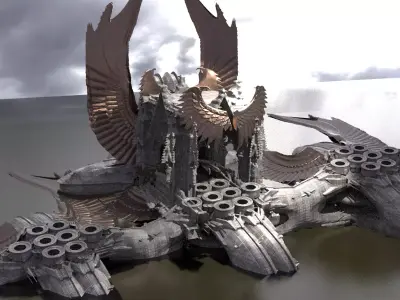 Floating Angel monolith Sci-fi Base ocean 1 KItbash 3D model