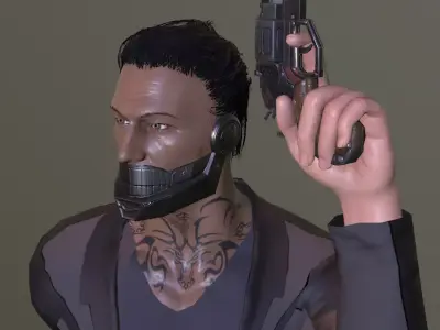 Asian sci-fi gansta Low-poly 3D model