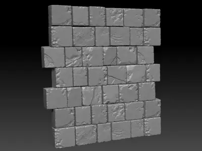 Damaged Stone Block Wall 3D model