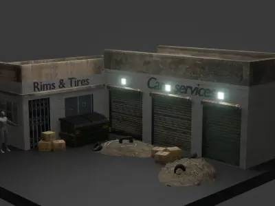 Game ready 5 buildings building Free low-poly 3D model