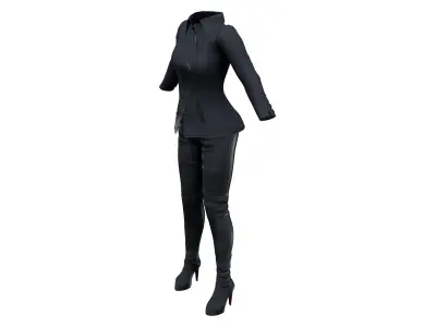 Leather Biker Jacket And Pants With Heels Outfit Low-poly 3D model