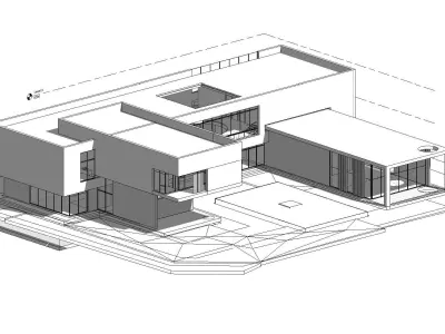 Modern beach house with 3d grass Revit free basic furniture 3D model