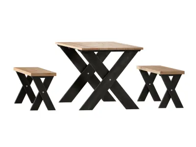 Wooden picnic table with benches 3D model