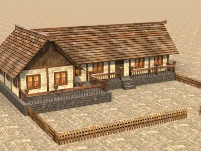 Rustic medieval house 3D model Low-poly 3D model