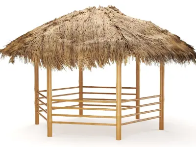 bamboo roof beach restaurant shelter gazebo 3D model