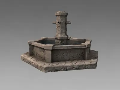 Stone Fountain with water Low-poly 3D model