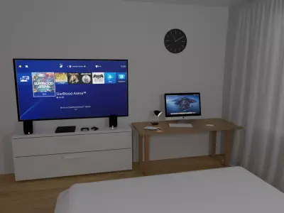  Room and interior with playstation and imac Low-poly 3D model