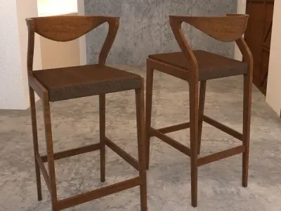 wooden stool 3 Low-poly 3D model