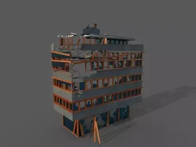 game ready damaged building Low-poly 3D model
