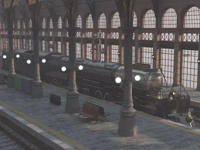 Train Station Low-poly 3D model