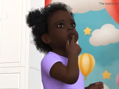  One Year Old Black Girl in Bodysuit Rigged for Maya 