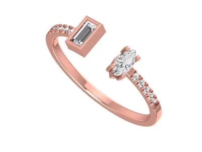 Open End Light Weight Band Baguette Marquise Stone Ring 3D print model