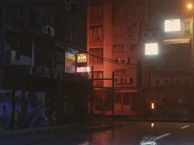 Cyberpunk City Bridge Scene 3D model