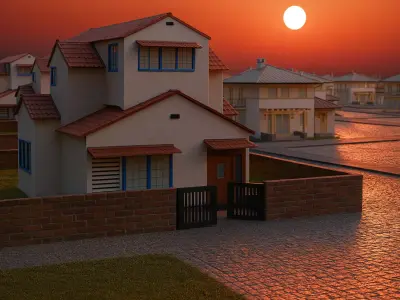 exterior with sunset  Low-poly 3D model