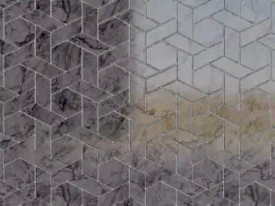 Polished Grey Veined Marble Geometric Tiles PBR Seamless Texture