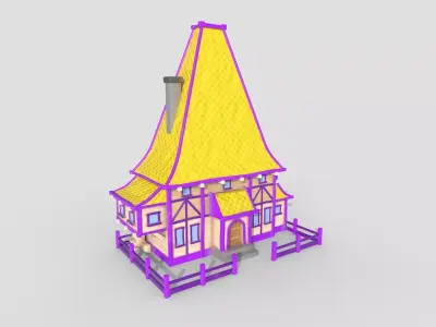 Medieval Building A03 Cartoon Purple - Scenery Backdrop House Low-poly 3D model