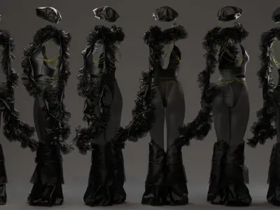 Dark Avant-Garde Ruffled Bodysuit 3D model