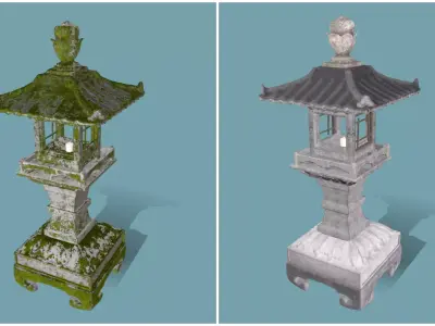 Old Japanese Lantern with mossy and no mossy style 3D model